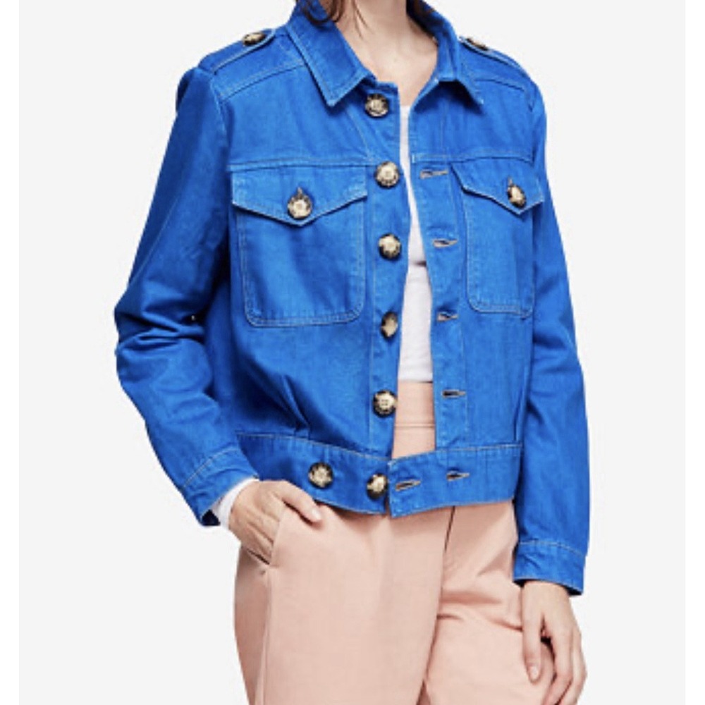 Free People Jacket Women's Large Blue Slouchy Denim Button Classic